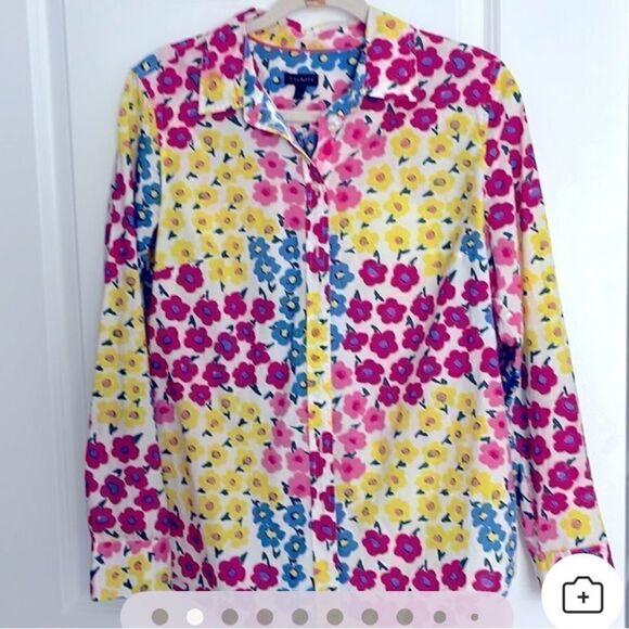 Talbots Vibrant Multi Floral Button Up Blouse - Picture 3 of 8